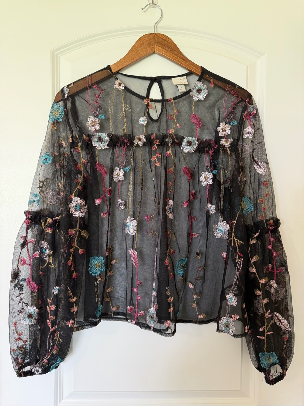 Women’s Embroidered Long Sleeve Mesh Fairy Grunge Top Size L Whimsygoth Festival - Picture 3 of 15
